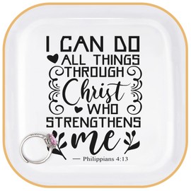 Christian Gifts for Women, I Can Do All Things Through Christ Who Strengthens Me - Religious Scripture Ring Dish Christian Bible Verse Jewelry Tray, Spiritual Encouragement Gifts for Women