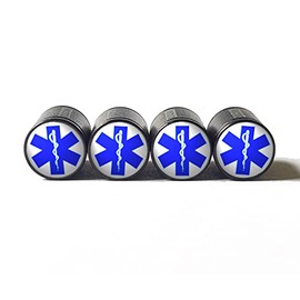 Paramedic - Star of Life - Tire Valve Caps - Black Aluminum - Set of Four