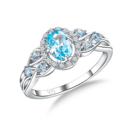 CAIDIKA March Birthstone Ring Birthday Engagement Promise Gemstone Jewelry 925 Sterling Silver Celtic Knot Ring Aquamarine Promise Ring for Women, Size 6