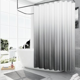 Grey Ombre Extra Long Shower Curtain 108 x 72, Grey and White Linen 108 inch Modern XL Bath Curtains for Bathroom Decor, Washable Morden Fabric Curtains with Hooks