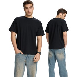 ESTLAPIN Unisex Heavyweight Cotton T-Shirts Oversized Loose Short Sleeve Tops Casual Fashion Summer Solid Tees (Black-2,M)