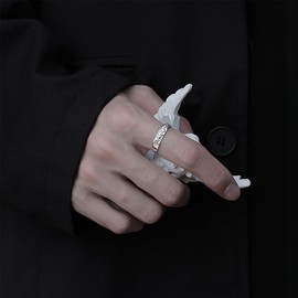 KONFEN Adjustable Carved Rings for Men, Vintage Hip Pop Open Rings, Gothic Punk Classic Vintage Kitten, Owl, Devil's Eye, Good Luck Mens Jewellery, Silver, Alloy