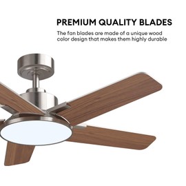 Fanbliss 52 Inch Ceiling Fans with Lights, Modern Ceiling Fan with Dimmable LED, 6 Speeds, Timer, Quiet Reversible DC Motor, Nickel Ceiling Fan for Bedroom, Living Room and Kitchen