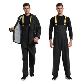 FWG Men's Workwear PRO Rain Suit - Ultimate Safety & Comfort | Waterproof, Durable PU Jacket & Bib Pants Set.(Ink Black,Large)