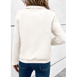 KIRUNDO Womens Sweatshirt Casual Textured Long Sleeve Henley Button V Neck Loose Pullover 2025 Trendy Fall Outfits Tops(White, Medium)
