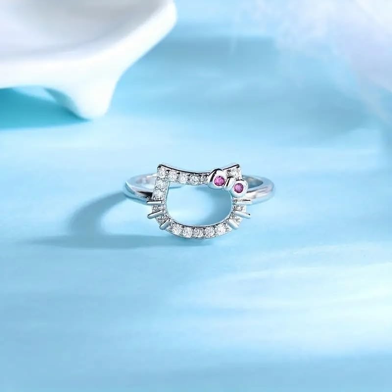 Generic Cartoon hello cat adjustable ring 2024 Charming kawaii, white