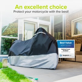 VELMIA Motorcycle Cover Extremely Heat Resistant up to 550 F I High Standard Motorcycle Cover Waterproof Outdoor for All Seasons, Motorcycle Storage, Scooter Cover, Moped Cover, Harley Cover
