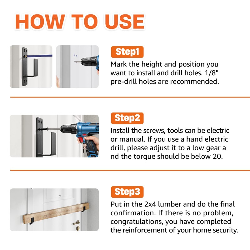 AMZFINE 2x4 Door Barricade Brackets Heavy Duty 2pcs Door Bar
