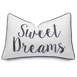 Rudransha Sweet Dreams Embroidered Lumbar Accent Throw Pillow Cover - Bedroom Decor - 12x18, Ivory-Grey