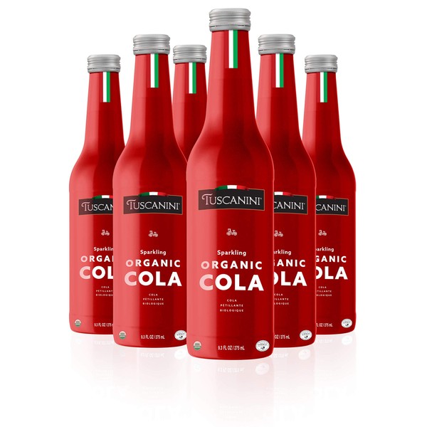 Tuscanini Authentic Organic Cola Soda 9.3oz (6 Pack) Naturally Caffeine Free, Elegant Glass Bottle, Great Tasting, Chemical Free