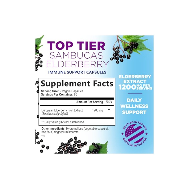 European Elderberry Fruit Extract 1200mg Per Serving Capsules - Sambucus