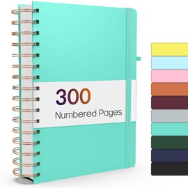 Forvencer Lined Spiral Journal Notebook with 300 Numbered Pages, A5 Thick Journals for Writing with 100GSM Paper, Hardcover Notebooks with Contents for Work, School, Women, Men, Green