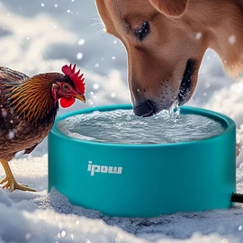 IPOW Pet Heated Bowl - Keep Water Warm for Furry Friends, Safe & Durable Outdoor Dog Bowl, Perfect for Cold Weather, Anti-Slip & Spill-Proof Automatic Warming, Blue