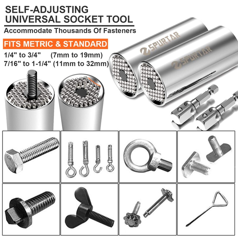 Spurtar Universal Socket Set(11-32mm 7-19mm) for Unscrew Any Bolt Multi-Function