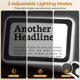 Rechargeable 4X Magnifying Glass with Light, gliship Large Full Page Magnifier for Reading Lightweight Handheld Design with Folding Handle Magnifying for Books Maps Crafts Small Print