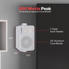 Pyle 3-Way Waterproof Marine Box Speakers - 3.5" 200 Watt Dual Indoor Outdoor Speaker System - Weatherproof/Waterproof Outdoor Speaker - Home, Boat, Pool, Patio Indoor Outdoor Use PLMR24S (Silver)