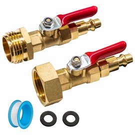 Hourleey RV Winterize Blowout Adapter with 1/4" Quick Connect Plug and 3/4" Garden Water Hose Threading, Brass Winterize Quick Adapter with Ball Valve for RV Boat Camper Trailer, 2 PCS