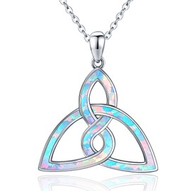 TANGPOET Celtic Knot Necklace 925 Sterling Silver Opal Necklace Irish Celtic Necklace Pendant Opal Valentines Day Giftsfor Mum Daughter Ladies Mother Her Girls Girlfriend