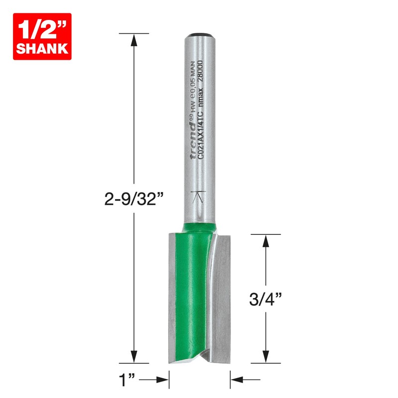 Trend Craft Pro 1/2" Shank Straight Router Cutter Bit -