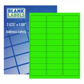 Blanks Labels Fluorescent Green FBA & Mailing Labels from Blank Labels - 2-5/8" x 1" (2.625 x 1) - 30 Labels Per Sheet
