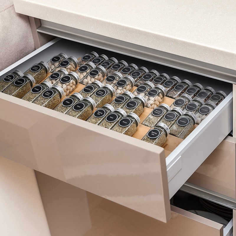 Mulush Bamboo Spice Rack Tray - Spice Drawer Organizer for