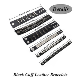 Tornito 4Pcs Spike Studded Rivet Skull Demon Black Punk Rock Gothic Biker Wide Strap Leather Bracelet Chain Cuff Bangle Wristband Adjustable for Men Women (D:Style B)