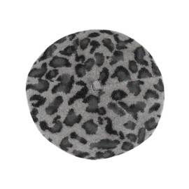 Women Classic Leopard Print French Wool Beret Hat Painting Artist Classic Leopard Print Beret Soft Stretchy Warm Fashion Beret Cap for Autumn Winter Grey