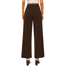 KIRUNDO Corduroy Pants Women High Waisted Wide Leg Pants Casual Winter Chenille Straight Loose Comfy Trousers with Pockets(Dark Brown, 12)