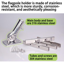 No-Drill 316 Stainless Steel Flagpole Holder – Ideal for Balcony & Deck Railings, Fits 1-Inch Flagpoles on Round or Square Vertical Rails - Perfect for Porches & Fence Rails