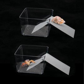 XiyaxiVici 2 Pack Transparent Hermit Crab Water Tank with Climbing Ramp, Hermit Crab Aquarium Tank Cage Salt Water Pool Accessories, Hermit Crab Habitat for Small or Medium Hermit Crab Habitat