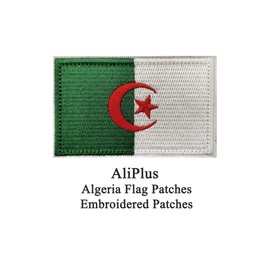 2 PCS AliPlus Algeria Flag Patches Embroidered Tactical Military Morale Patch Applique Fastener Hook and Loop