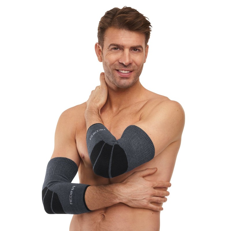 Medima Knie- & Ellenbogenwärmer Wolle Angorawolle grau/schwarz Größe XL