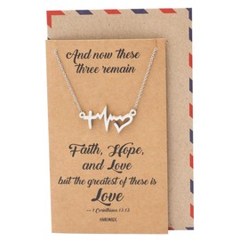 quan jewelry EKG Heartbeat Necklace, Lifeline Pulse Pendant, Female Nurse RN Nursing School Graduation Gifts with Greeting Card (Faith EKG)