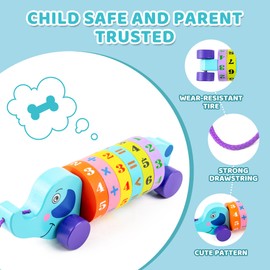 Pull Toy，Animal Number Trailer,Mathematic Developmental Game Suitable for Children 3+ Year Old