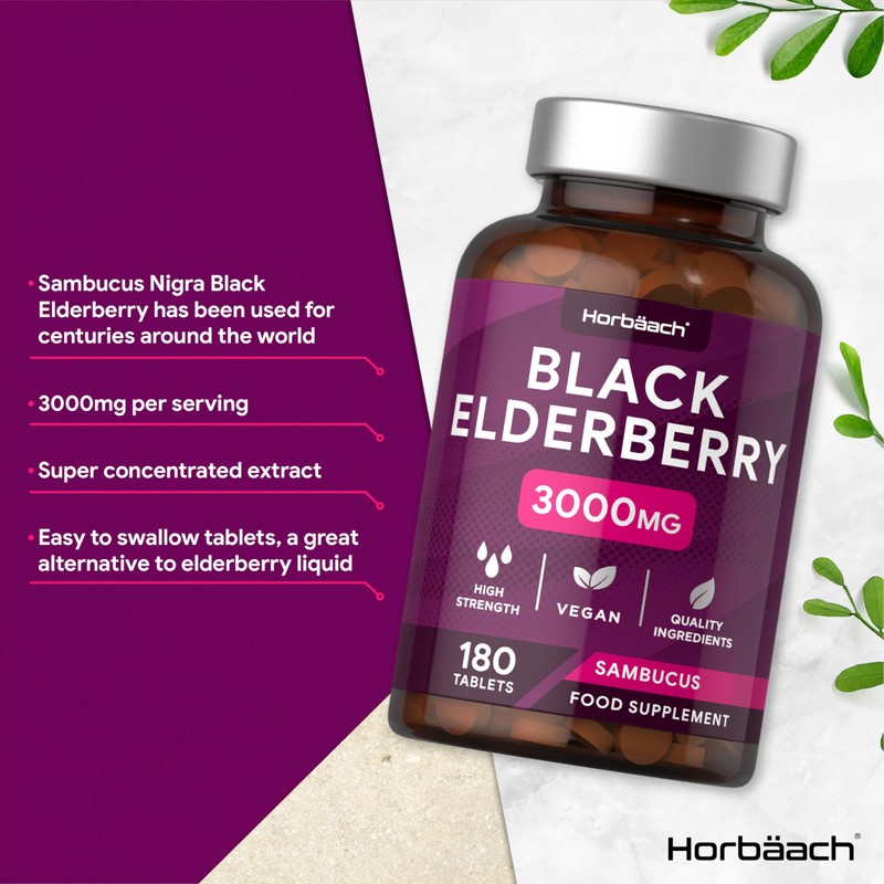 Elderberry Supplement 3000mg | Black Elderberry Extract Tablets | High