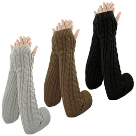 SHEPIN 3 Pairs of Arm Warmers Women's Wool Pulse Warmer Knitted Half Fingerless Gloves Knitted Hand Warmers Unisex Winter Gloves Women's Gloves Winter Arm Warmers, Type B