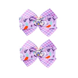2 Pack Easter Bunny Hair Bows Ribbon Clips Girls Women Rabbit Spring Hair Accessories.(FH5) (Lavender)