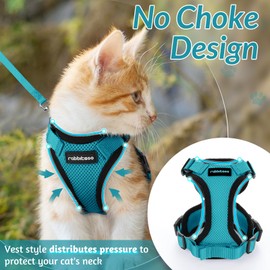 rabbitgoo Cat Harness and Leash for Walking, Escape Proof Soft Adjustable Vest Harnesses for Cats, Easy Control Breathable Reflective Strips Jacket, Teal, S