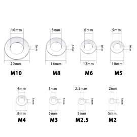 360PCS Flat Washers, Stainless Steel Silver Round Metric Flat Washers M2 M2.5 M3 M4 M5 M6 M8 M10 for Home Decoration Factories Repair Construction