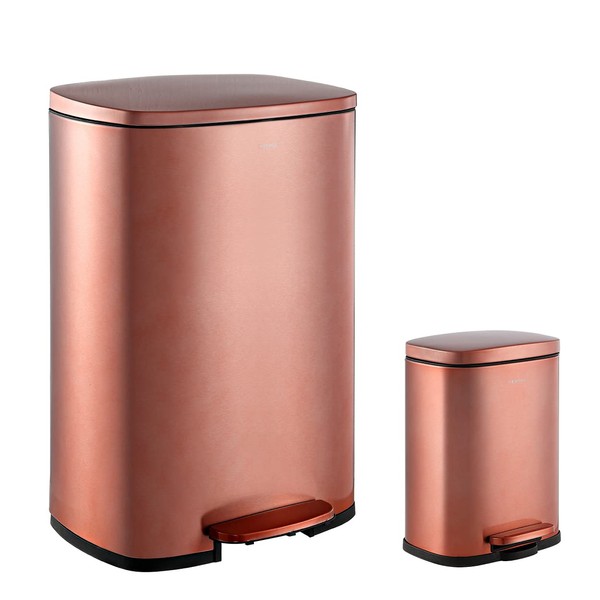 happimess HPM1006D Connor Rectangular Trash Can with Soft-Close Lid and Free Mini Trash Can, Modern Fingerprint Proof for Home, Kitchen, Office, Large:12.98 Gallon Small:1.3 Gallon, Rose Gold