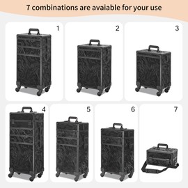 Somduy Rolling Makeup Case, Makeup Train Case with Lid, 5 in 1 Cosmetology Case on Wheels, Christmas Gift, Large Makeup Organizers, Profesional Cosmetic Case for Salon Barber, Pattern Black