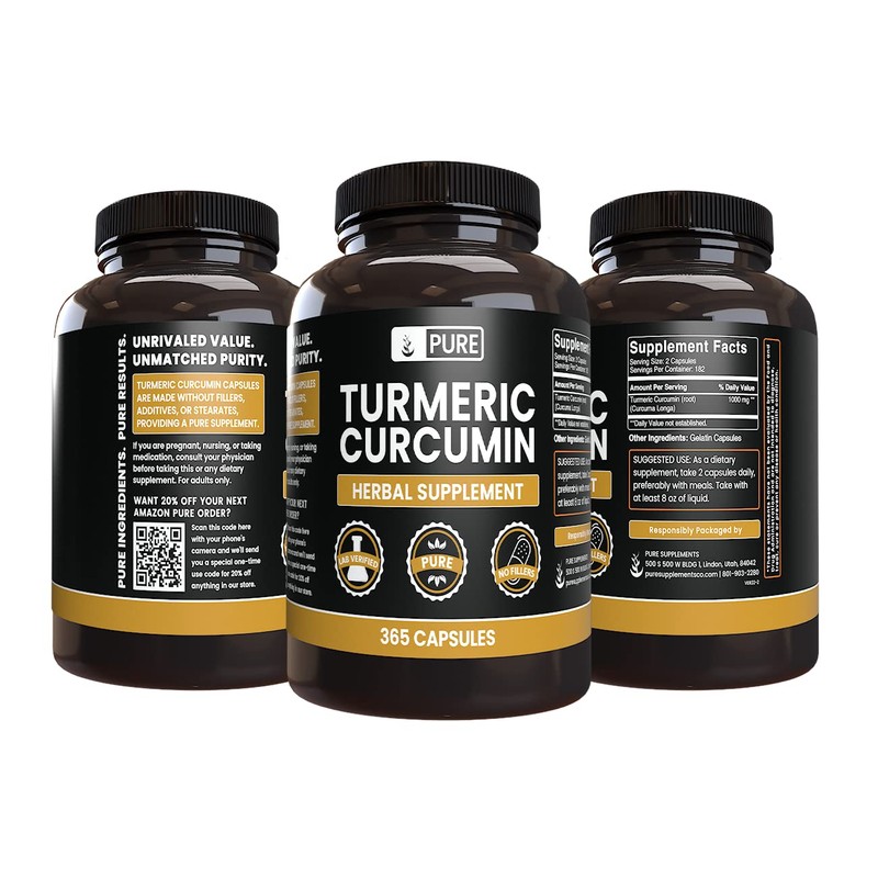 PURE ORIGINAL INGREDIENTS Turmeric Curcumin (365 Capsules) No Magnesium Or
