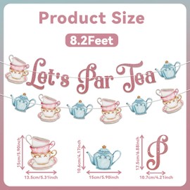 Let's Par Tea Banner - Tea Party Birthday Decorations, Garden Tea Party Birthday Banner, Floral Tea Party Bridal Shower Party Decorations Rose Gold Glitter