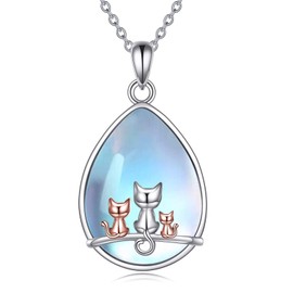 YFN Cat Necklace Sterling Silver Celtic Moonstone Cat Pendant Irish Jewellery Gifts for Women Mother Daughter Sister (cat 3)
