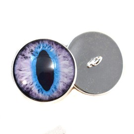 16mm Purple and Blue Cat or Dragon Sew On Fantasy Glass Eyes Animal Buttons with Loop for Crocheted Doll Stuffed Soft Sculptures or Jewelry Making Crafts - Set of 2