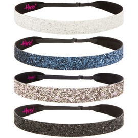 Hipsy Adjustable No Slip Wide Bling Glitter Headband 4-packs for Women Girls & Teens (Black/Rose Gold/Navy/White)