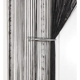 Zomanon 1m x2m Beaded String Curtain With Rod Processing Window Door Beauty Decorative Panel Room Divider Fly Screen Blind Tassel (Black)