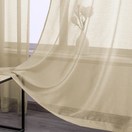 Taupe Sheer Window Panel Curtains -Luxury Soft Grommet Top Gauzy Sheer Drapes Lightweight Breathable Panels for Windows (Tan,2 Pack,52 Wide x 84 inch Long)