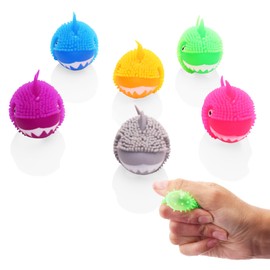 Mini Shark Toy - Pack of 24 - 1.75 inch Puffer Toy - Stress Relief Toy, Fidget Toys Bulk - 6 Colors - Tiny Shark Toys for Kids and Novelty Gift - Teacher Treasure Classroom Prizes