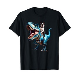 Boston Terrier Riding T-Rex Dinosaur Funny Dog Lover T-Shirt